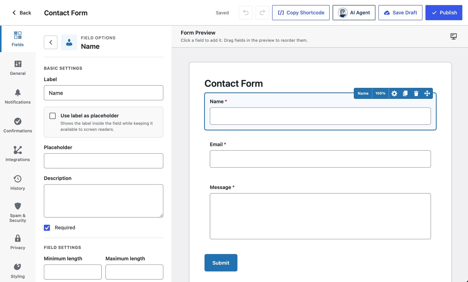 Plattio Forms visual builder